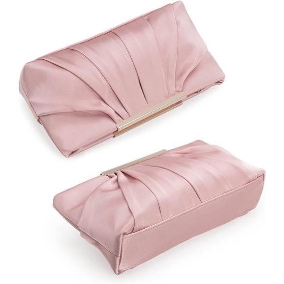 Clutch Evening Bag Elegant Pleated Satin Formal Handbag Simple Classy Purse - Picture 3 of 7